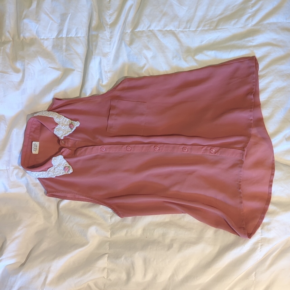 Trifted essentials by full tilt pink Sleeveless button down with embroidery